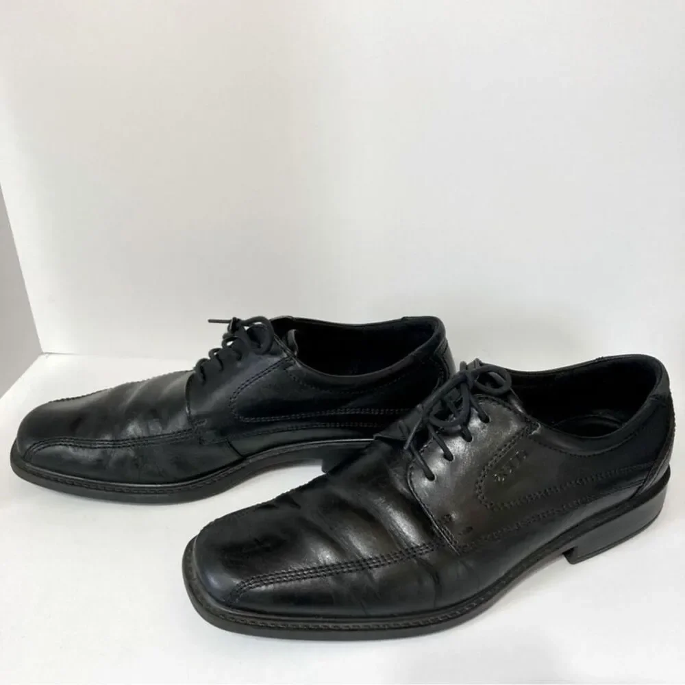 ECCO Helsinki Black Leather Lace Up Oxford Comfort Square Toe Dress Shoes Men 12
